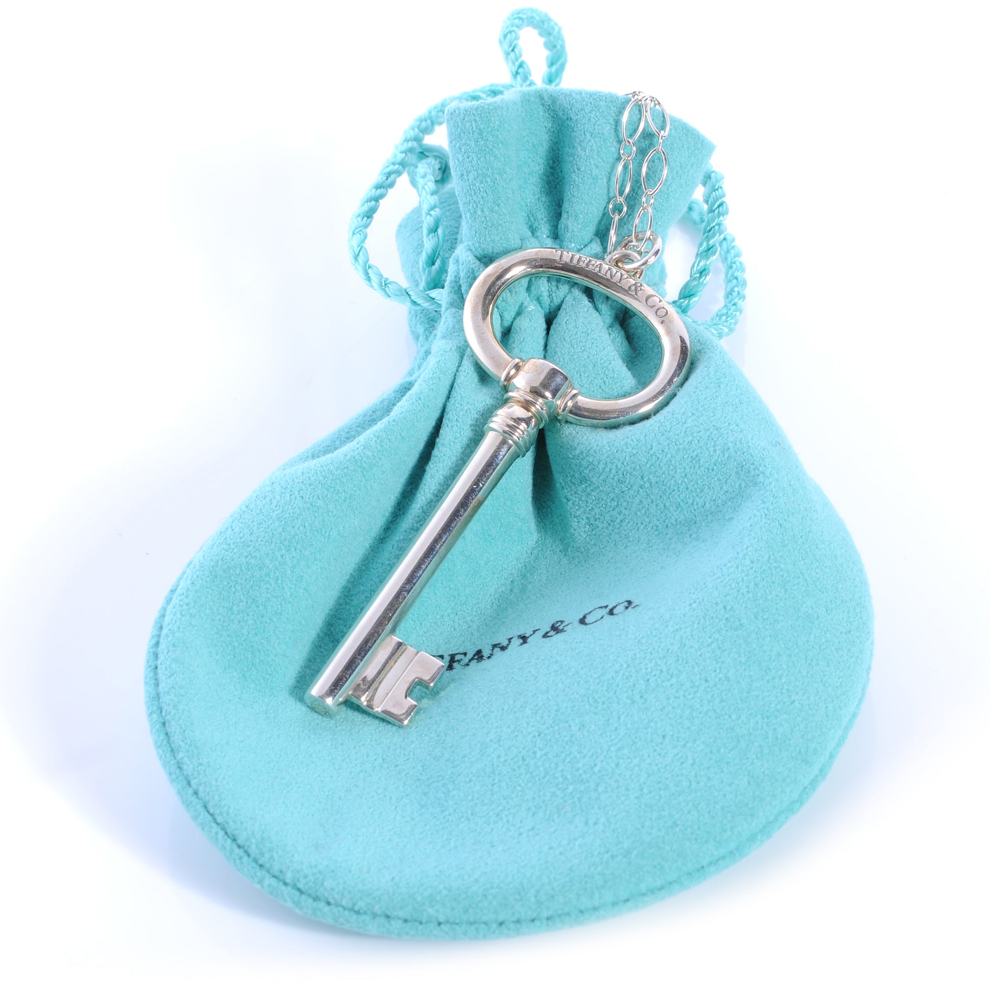 Tiffany Sterling Silver Oval Key Pendant Link Necklace 1 of 5