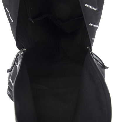 Balenciaga Twill Nylon Allover Logo Print Explorer Backpack Black White 4 of 8