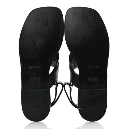 Hermes Calfskin Womens Ines Sandals 38 Black 7 of 14