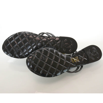 Chanel Jelly Camellia Thong Sandals 37 Black Ivory 4 of 7