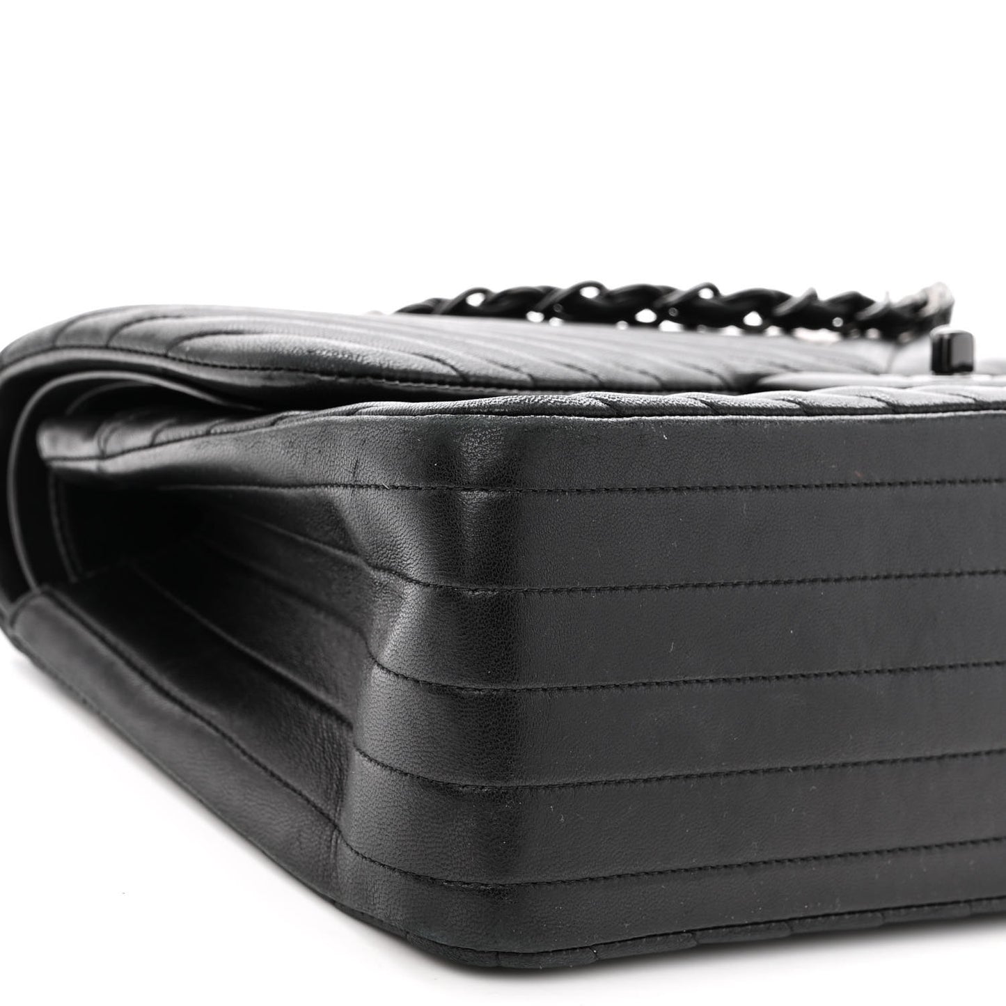 Lambskin Chevron Quilted Jumbo Double Flap So Black