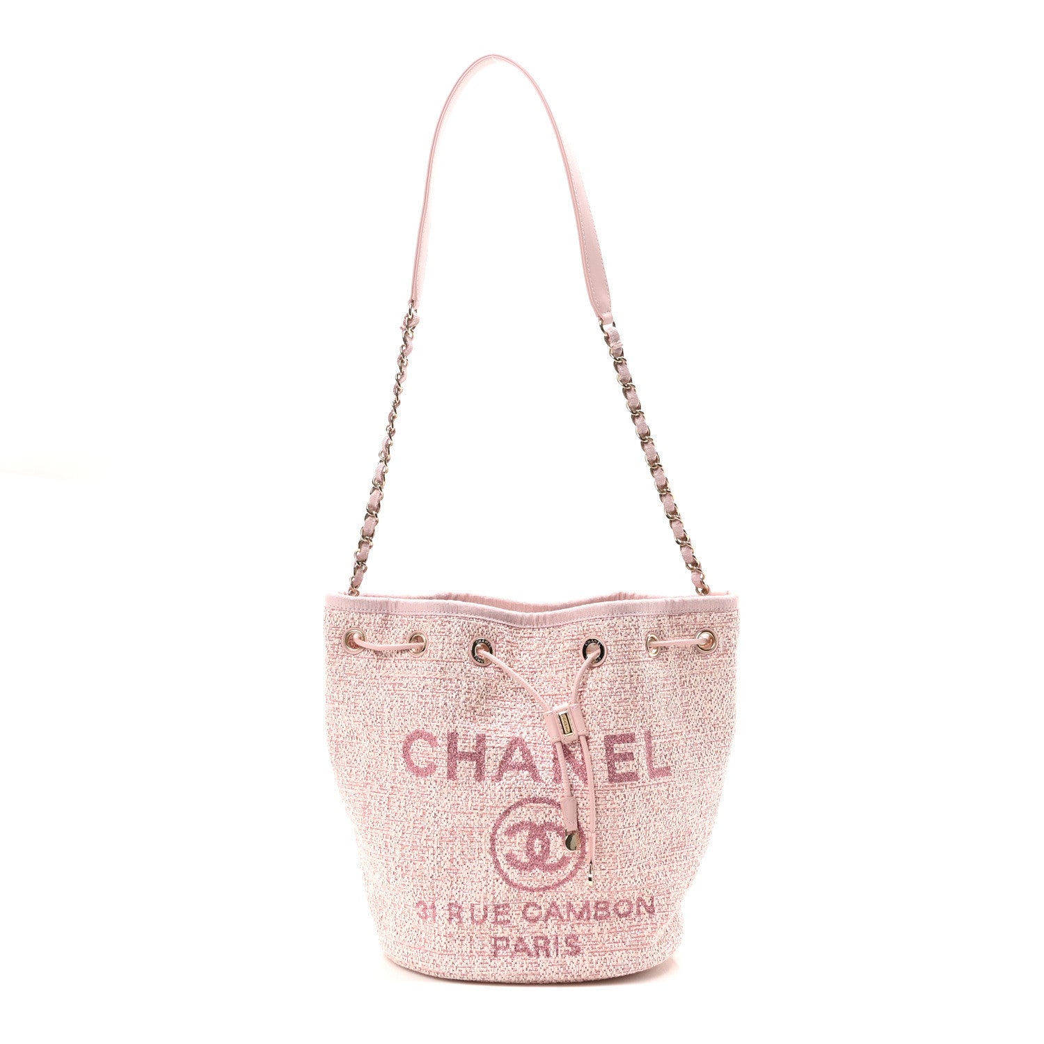 Chanel Lurex Boucle Deauville Drawstring Bucket Bag Pink 1 of 10