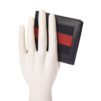 Gucci Calfskin Vintage Web Bi-Fold Wallet Navy 2 of 9