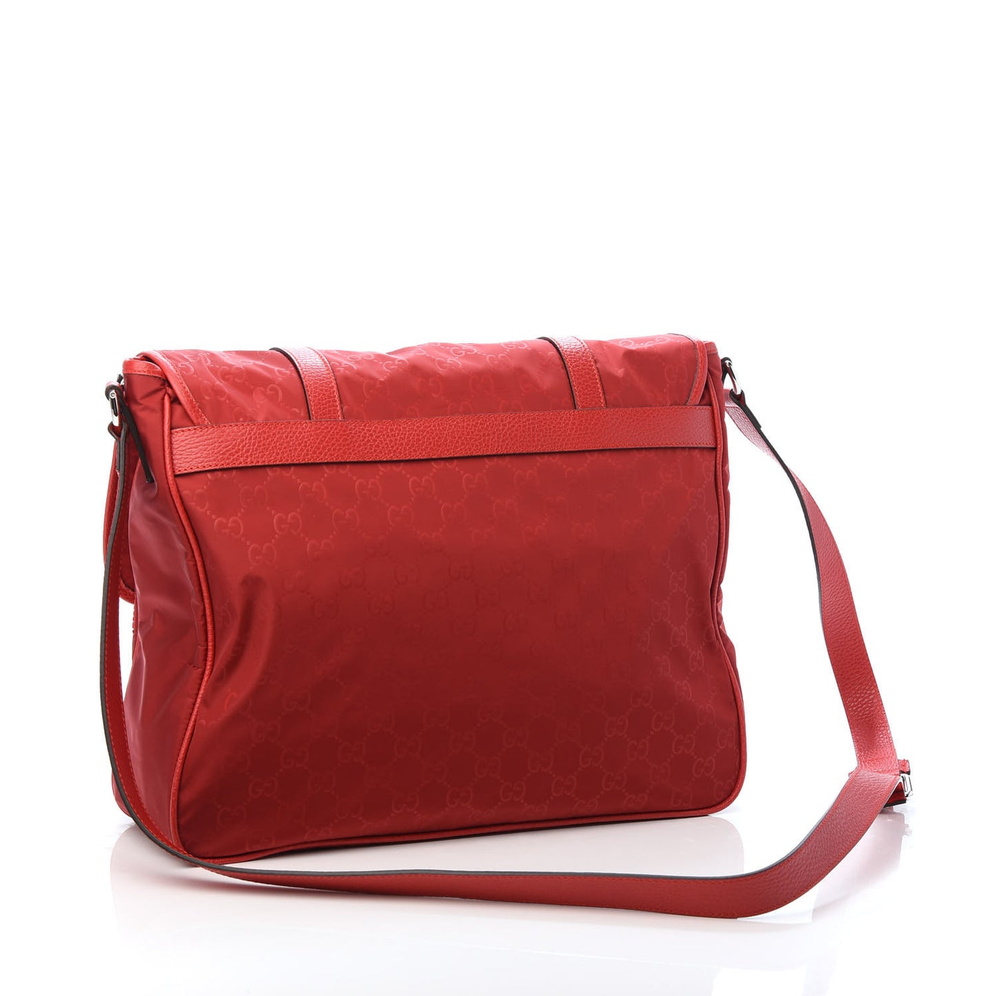 Nylon Monogram Double Buckle Flap Messenger Bag Vibrant Red