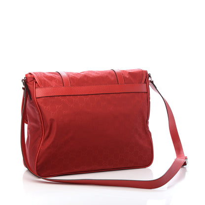 Gucci Nylon Monogram Double Buckle Flap Messenger Bag Vibrant Red 3 of 9