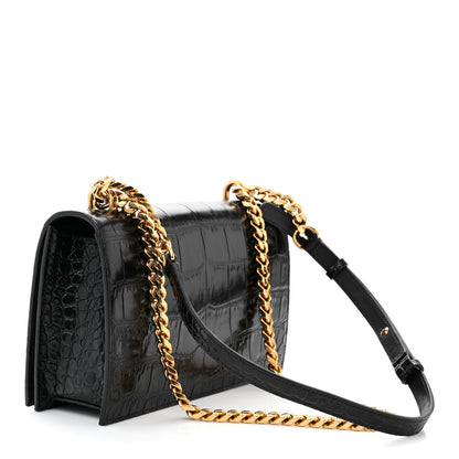 Alexander McQueen Shiny Crocodile Embossed Jeweled Satchel Black 3 of 9
