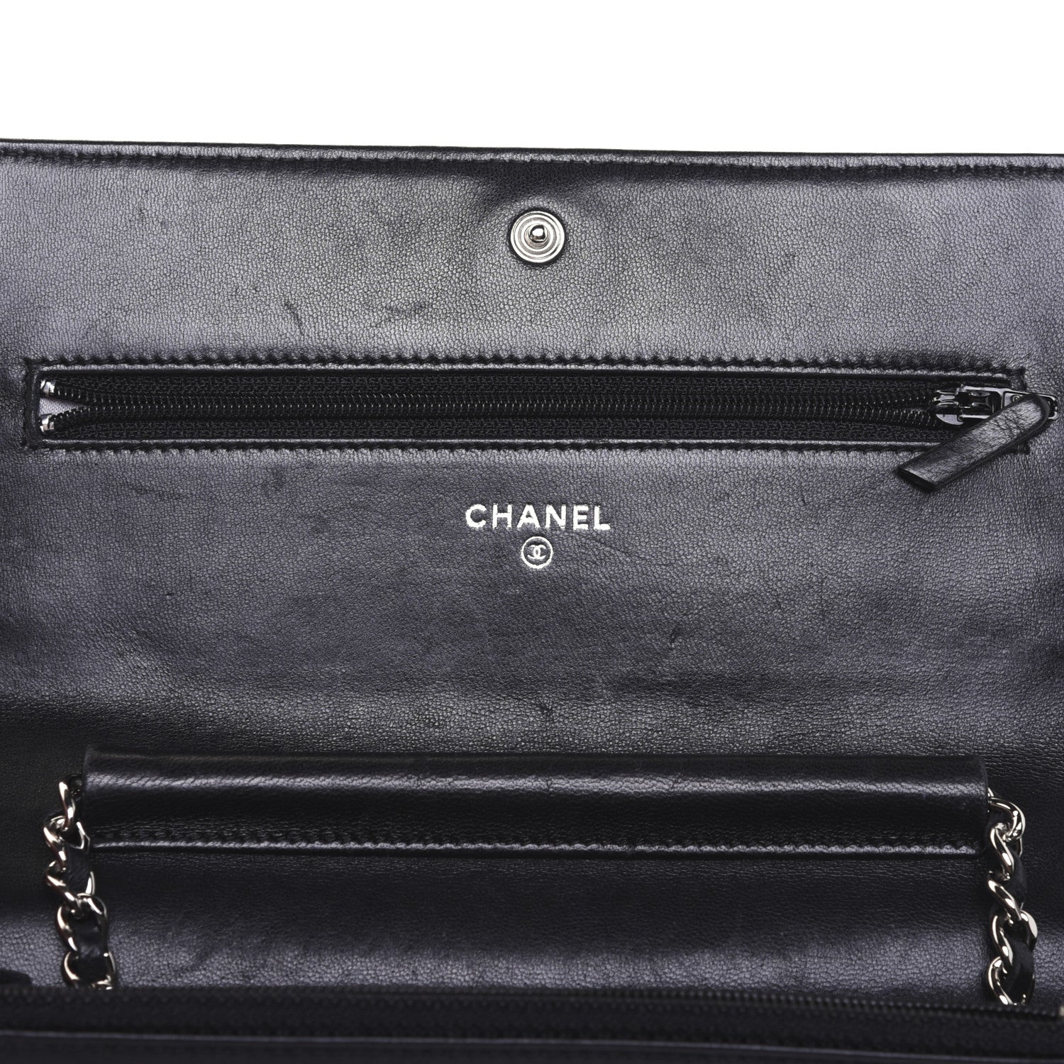 Chanel Lambskin Camellia Embossed Wallet on Chain WOC Black 13 of 16