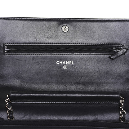 Chanel Lambskin Camellia Embossed Wallet on Chain WOC Black 13 of 16