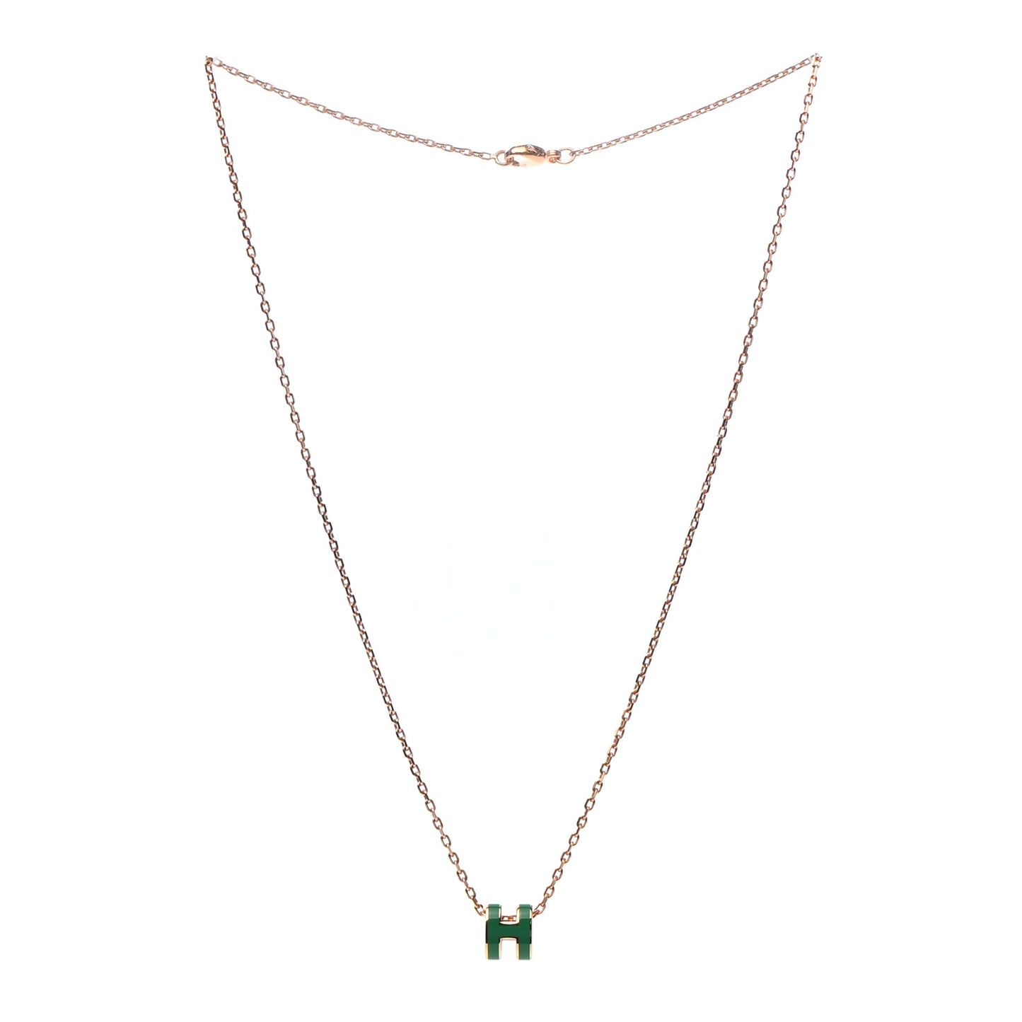 Lacquered Rose Gold Mini Pop H Pendant Necklace Vert Malachite