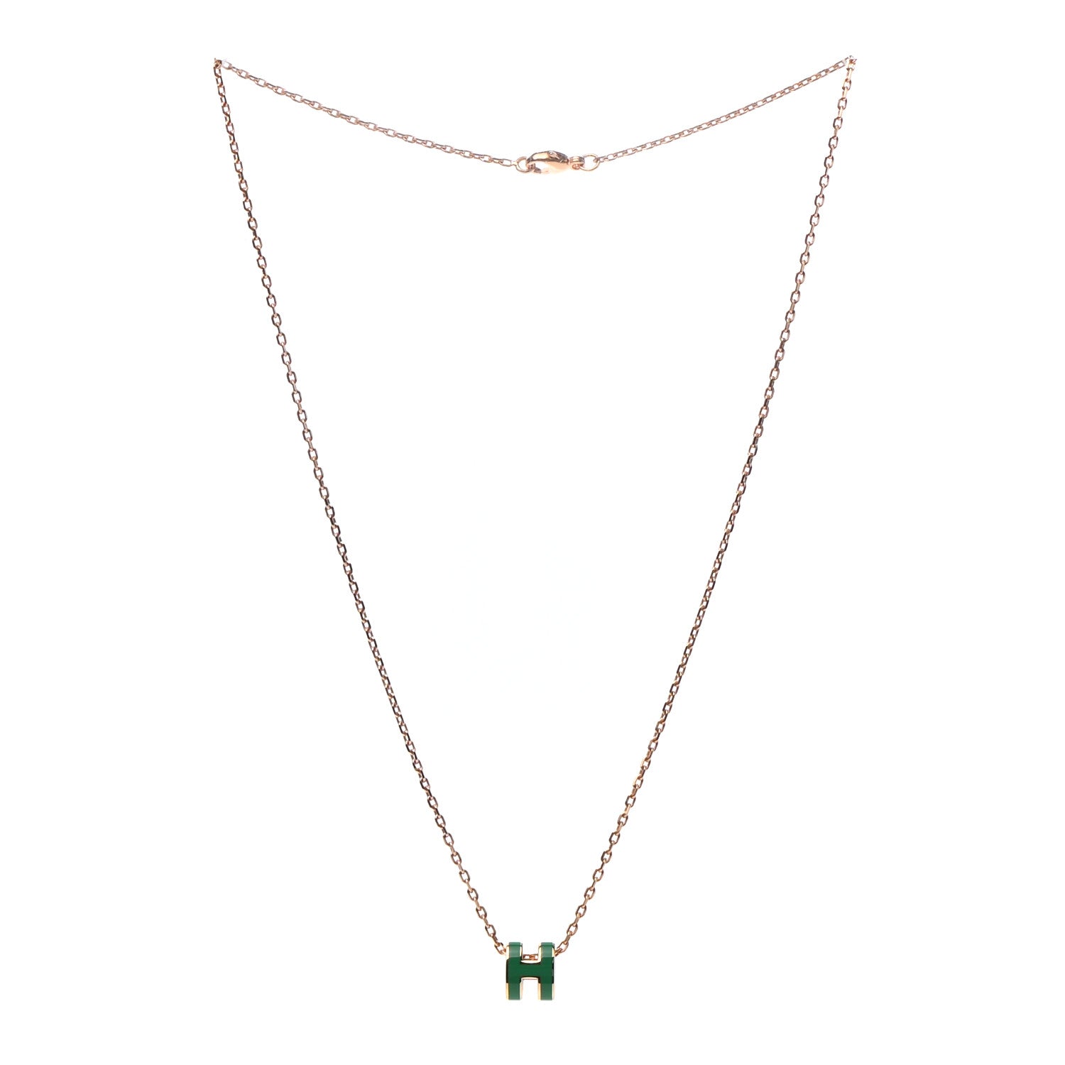 Hermes Lacquered Rose Gold Mini Pop H Pendant Necklace Vert Malachite 3 of 6