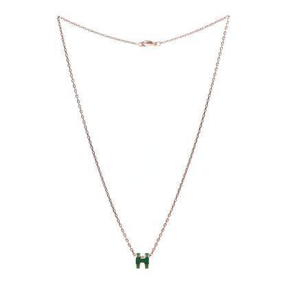 Hermes Lacquered Rose Gold Mini Pop H Pendant Necklace Vert Malachite 3 of 6