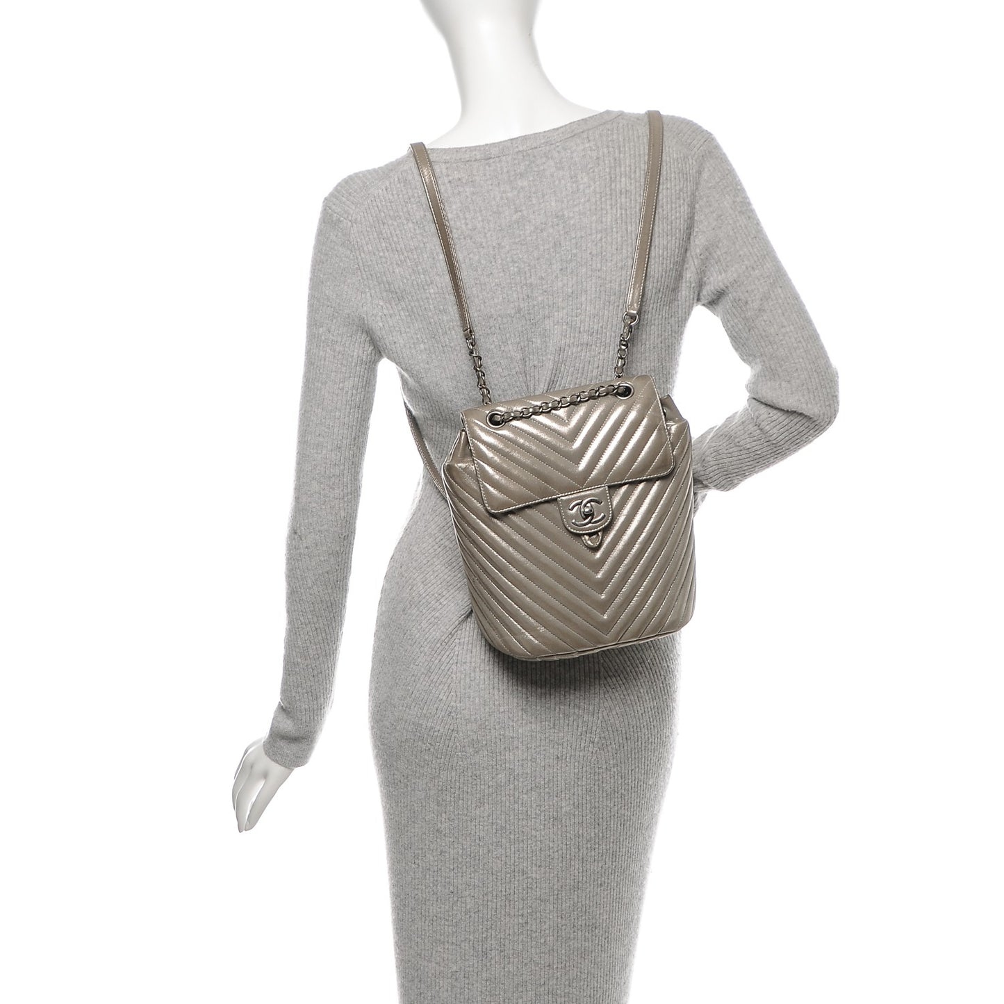 Metallic Calfskin Chevron Quilted Small Urban Spirit Backpack Silver