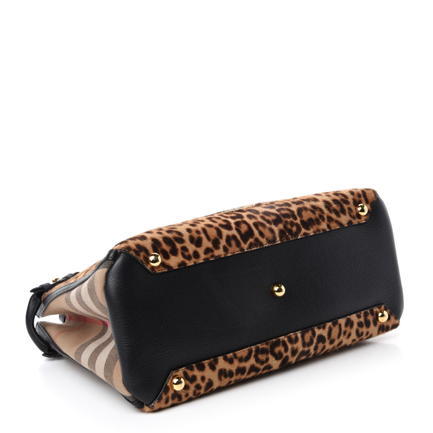 Burberry Calf Hair Leopard Print House Check Medium Banner Tote Black 4 of 14