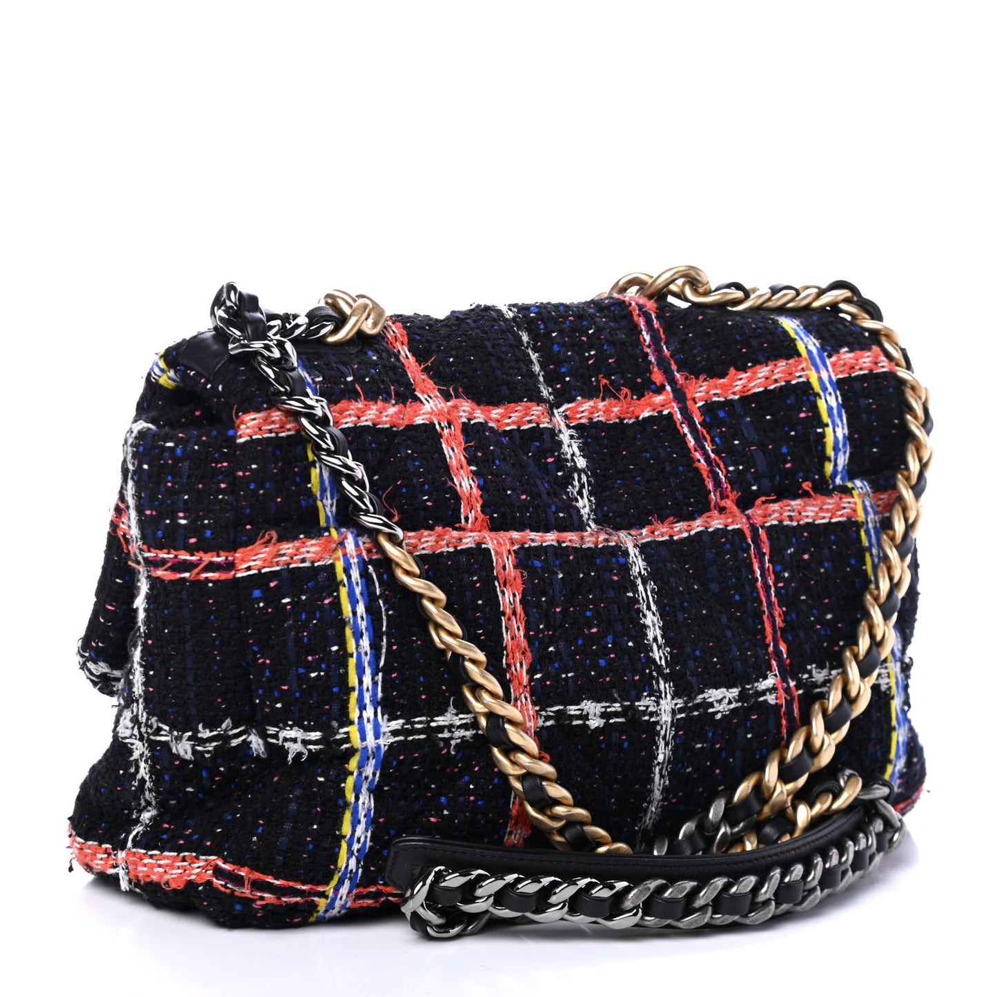 Tweed Quilted Large Chanel 19 Flap Black Orange Blue