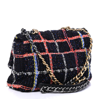 Chanel Tweed Quilted Large Chanel 19 Flap Black Orange Blue 2 of 4