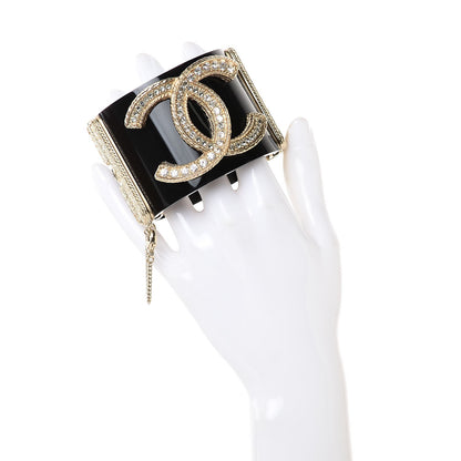 Chanel Resin Crystal CC Cuff Black Gold 2 of 6