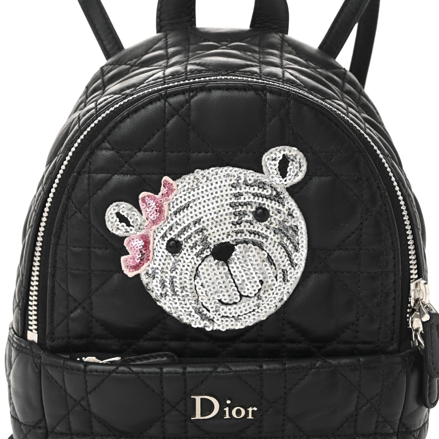 Christian Dior Lambskin Cannage Sequin Bear Mini Backpack Black 8 of 10