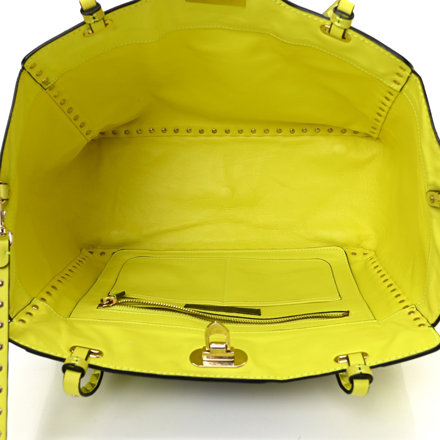 Valentino Garavani Nappa Canvas Camouflage Medium Rockstud Tote Green Fluo Yellow 5 of 16