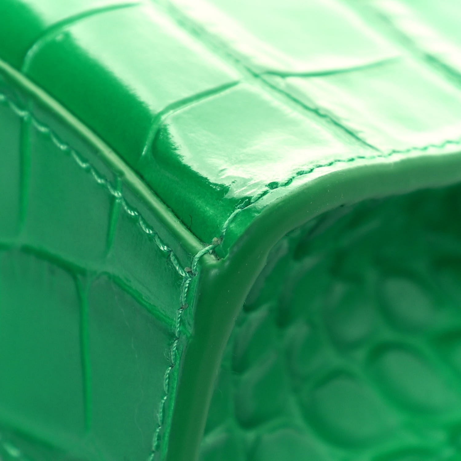 Balenciaga Shiny Calfskin Tonal B Crocodile Embossed Hourglass Top Handle Bag Mini with Chain Vivid Green 10 of 10