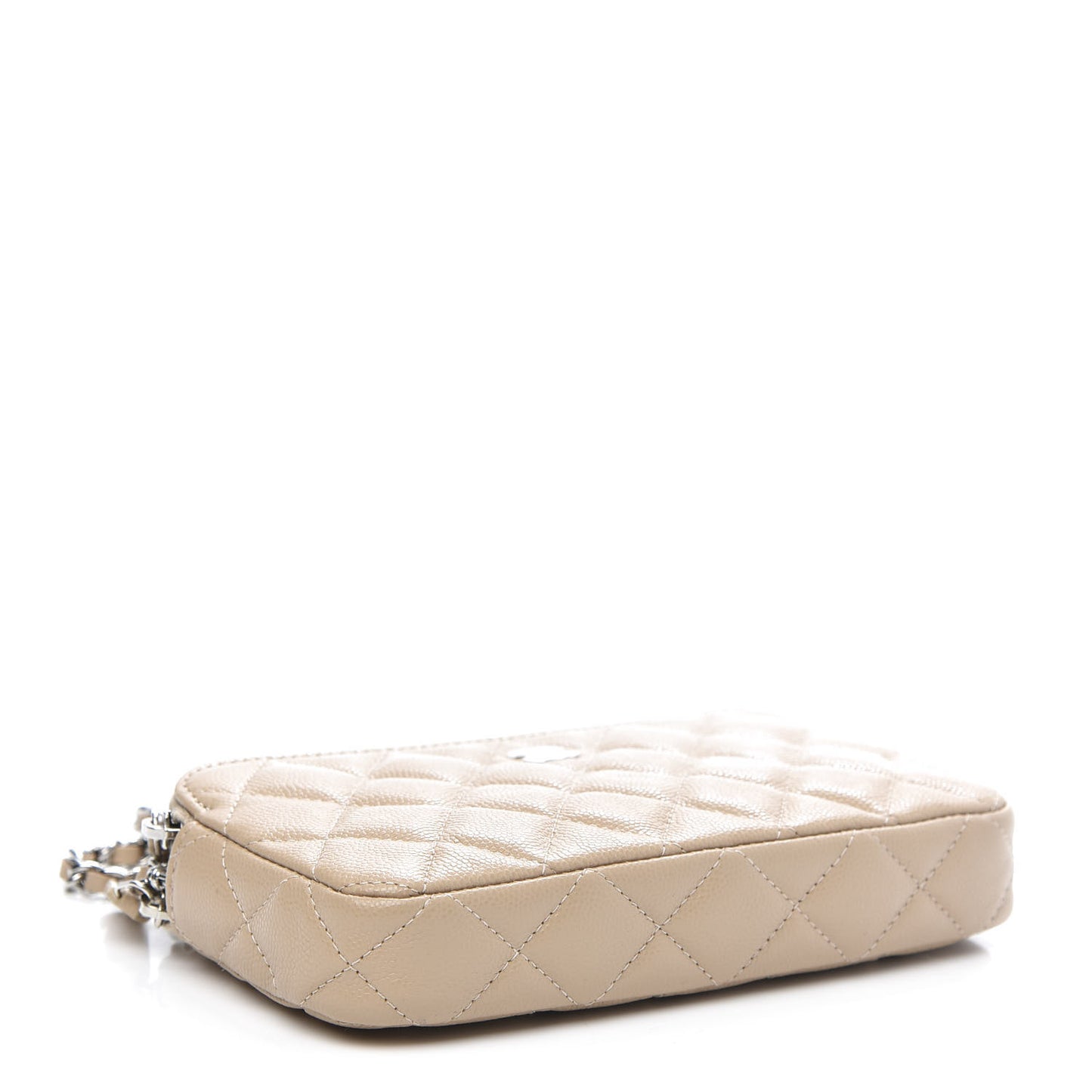 Caviar Quilted Small Clutch With Chain Beige