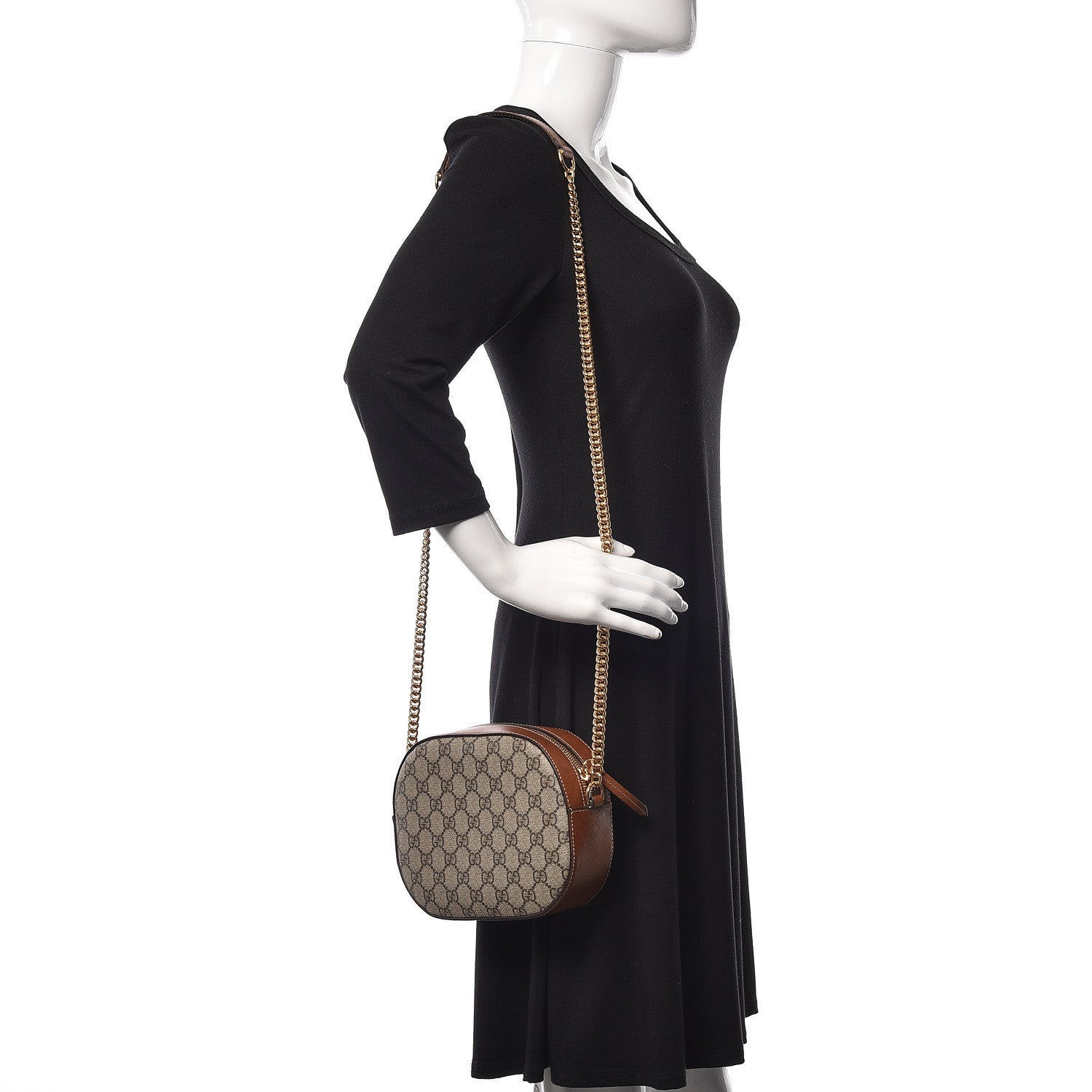 Gucci GG Supreme Monogram Cuoio Toscano Mini Chain Shoulder Bag Beige Ebony Cuir 2 of 21
