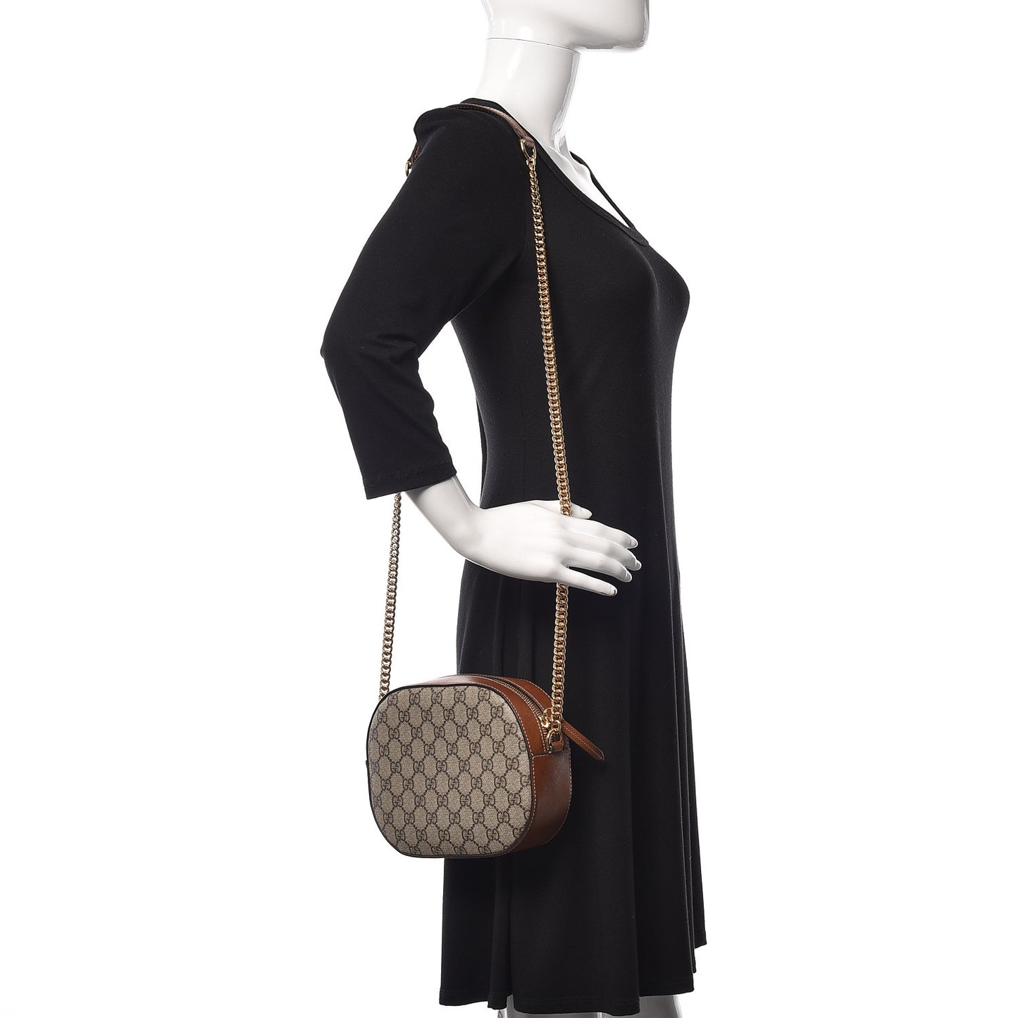 GG Supreme Monogram Cuoio Toscano Mini Chain Shoulder Bag Beige Ebony Cuir