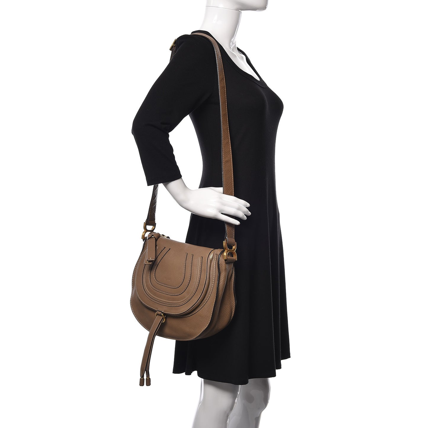 Calfskin Medium Marcie Round Zip Crossbody Bag Nut