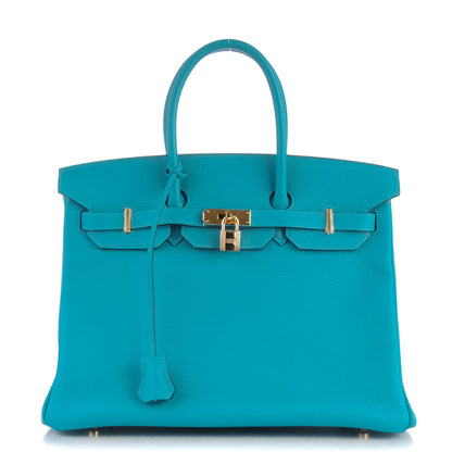 Hermes Taurillon Clemence Birkin 35 Turquoise 1 of 23