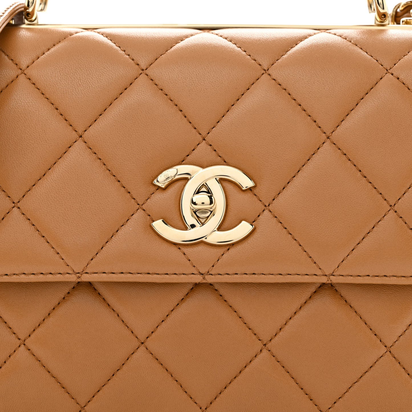 Lambskin Quilted Small Trendy CC Flap Dual Handle Bag Camel