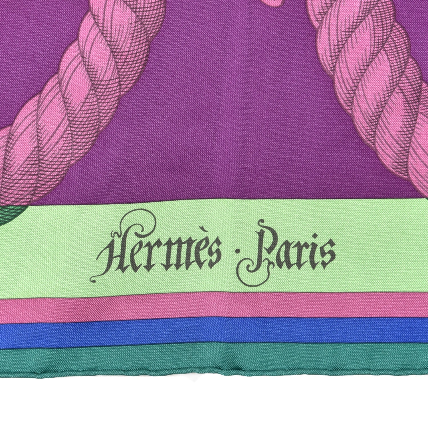 Hermes Silk Della Cavalleria Fine Scarf 90 in Vert Jaune Vif and Mauve Sylvestre 2 of 6