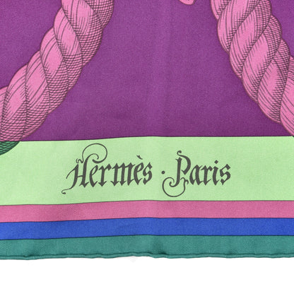 Hermes Silk Della Cavalleria Fine Scarf 90 in Vert Jaune Vif and Mauve Sylvestre 2 of 6