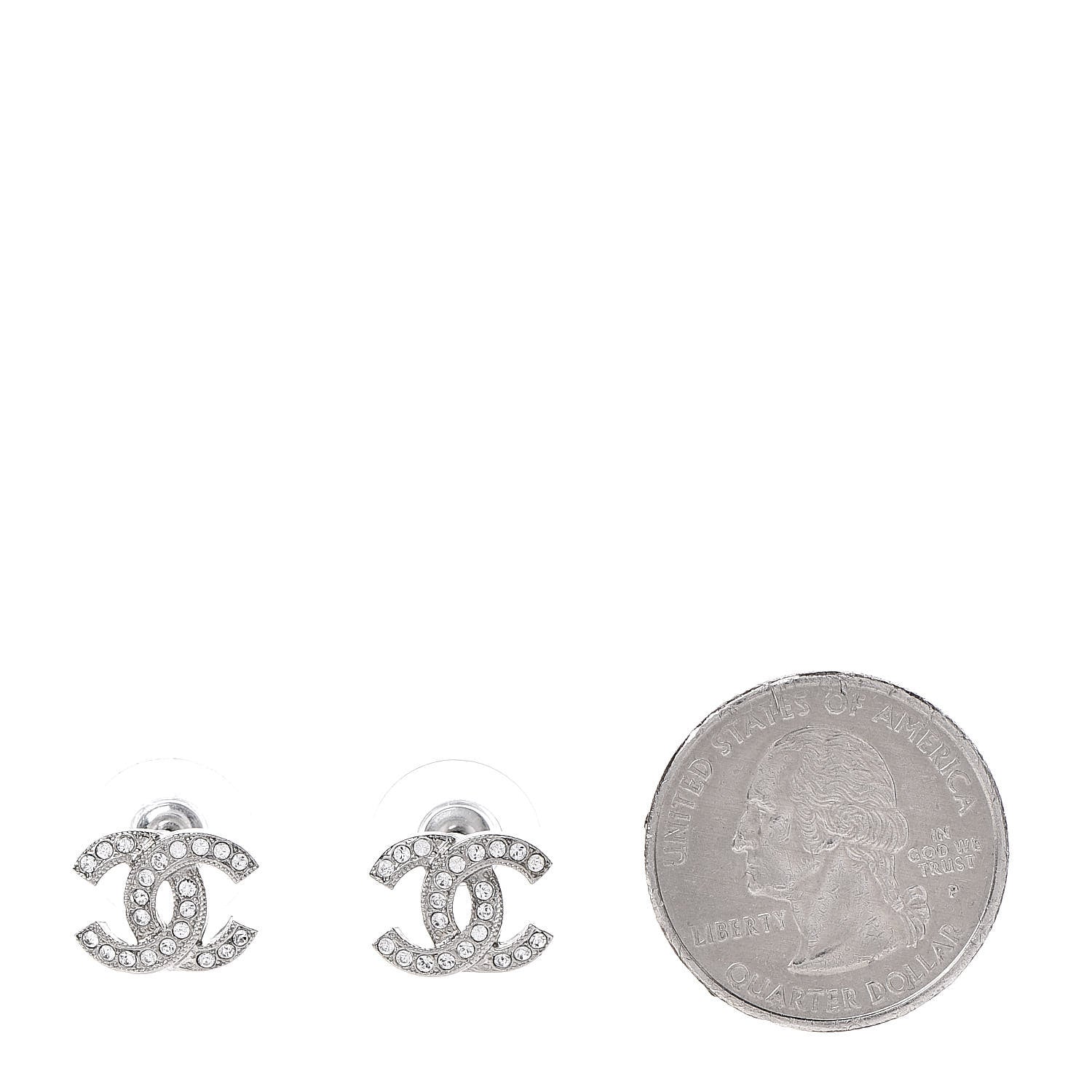 Chanel Crystal CC Earrings Silver 2 of 5