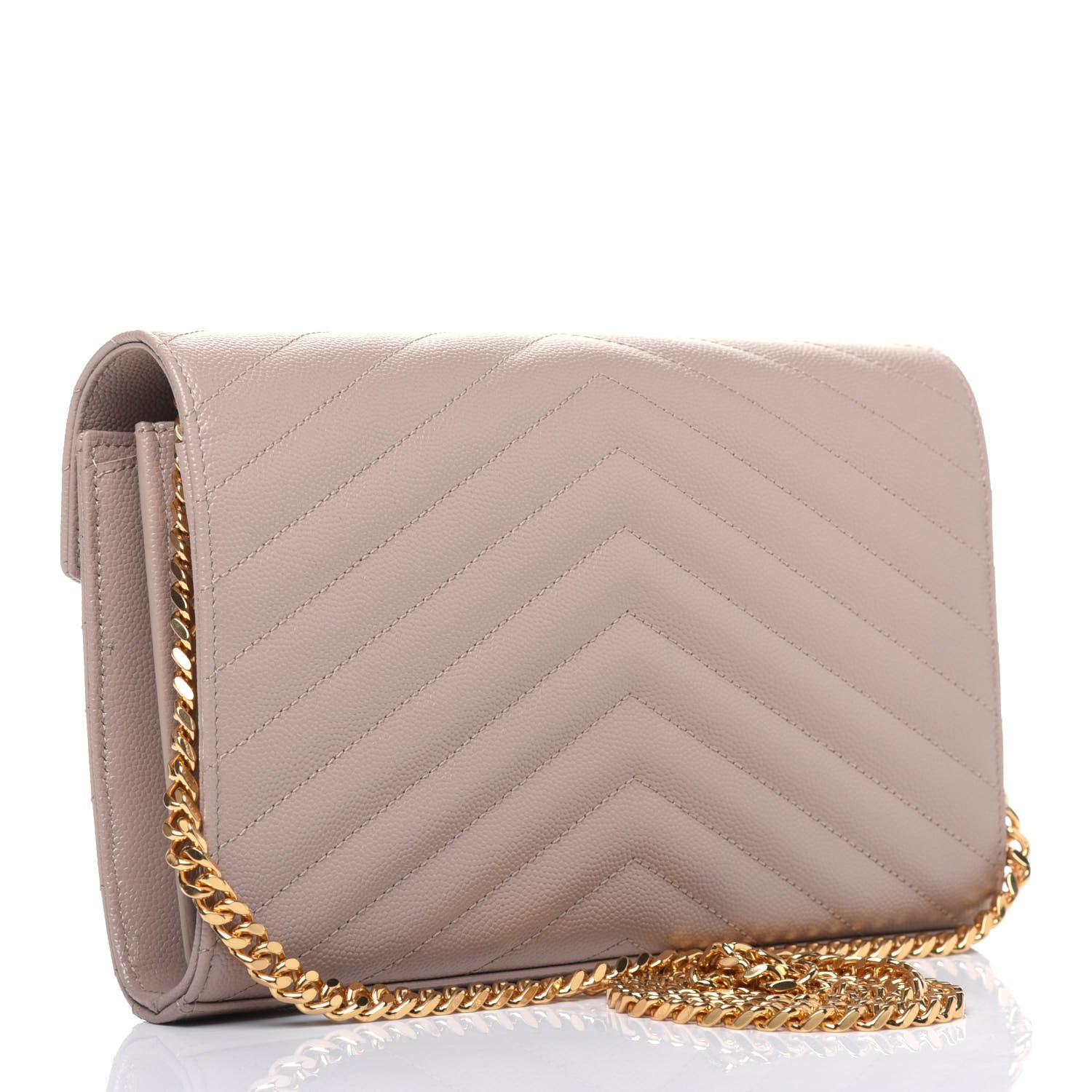 Saint Laurent Grain De Poudre Matelasse Chevron Monogram Chain Wallet Rose Antic 3 of 18