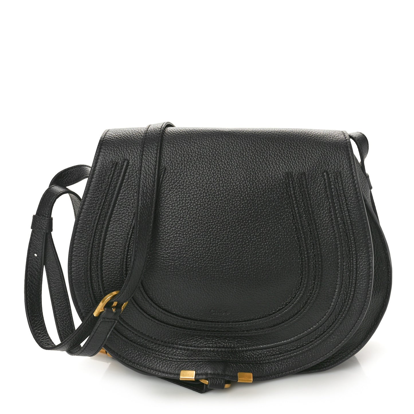 Calfskin Medium Marcie Round Crossbody Bag Black