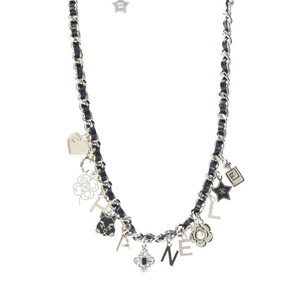 Chanel Lambskin Crystal CC Logo Charming Necklace Gold Black 1 of 5