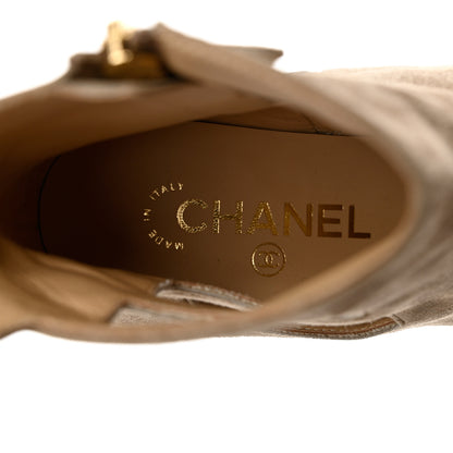 Chanel Suede Calfskin CC Cutout Short Boots 38.5 Beige 7 of 9