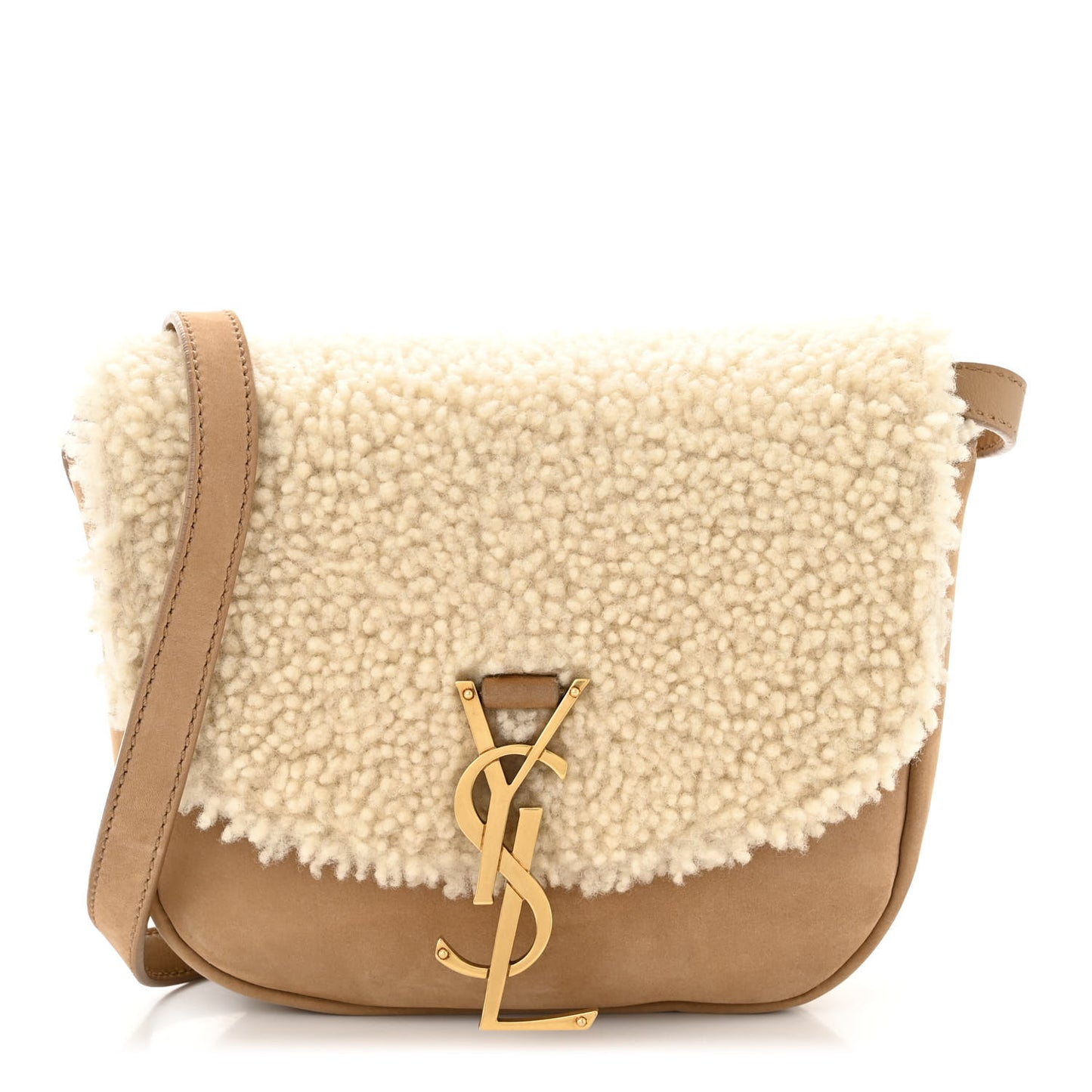 Suede Shearling Small Kaia Satchel Natural Tan