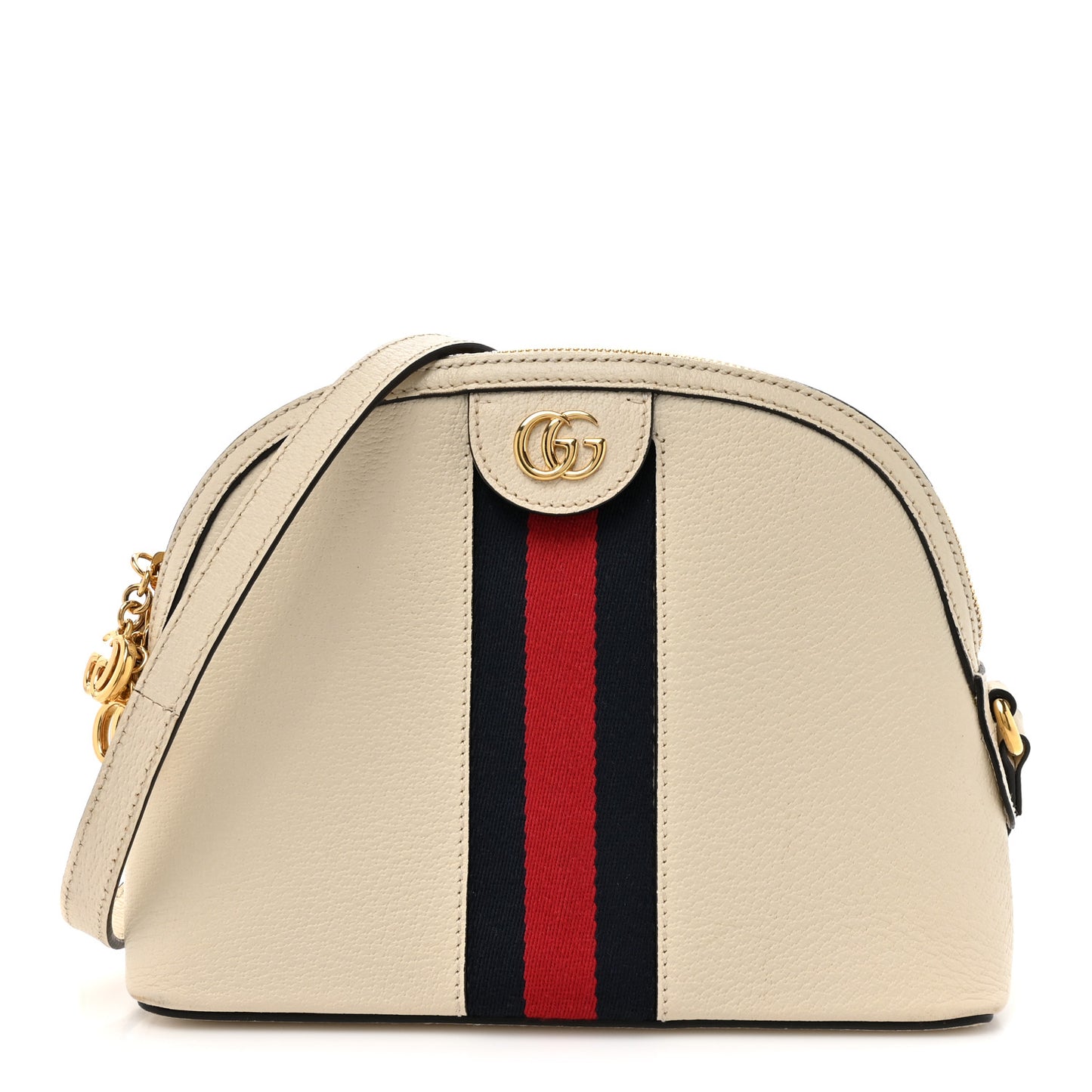 Textured Dollar Calfskin Web Small Ophidia Dome Shoulder Bag Mystic White