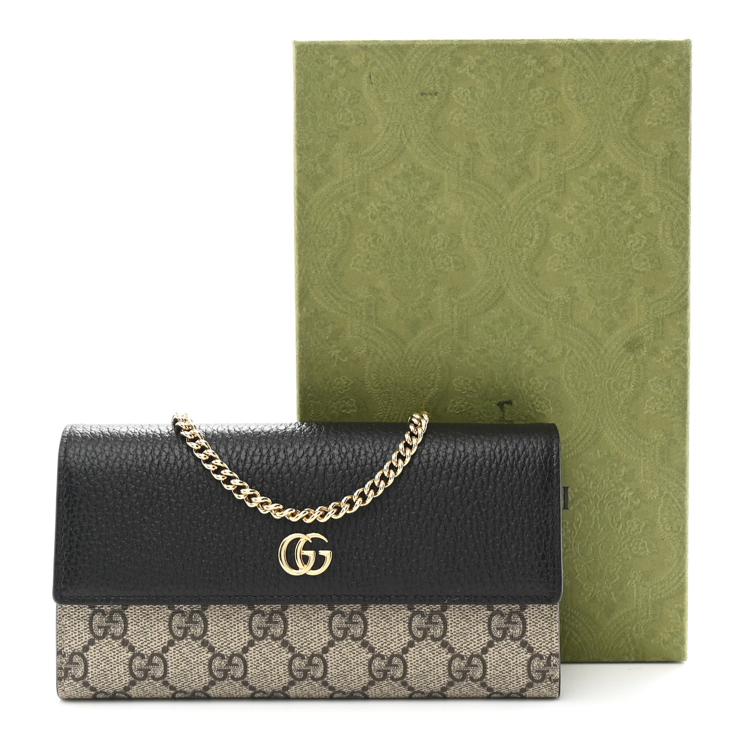 Dollar Calfskin GG Supreme Monogram Petite GG Marmont Wallet Chain Bag Black Beige Ebony
