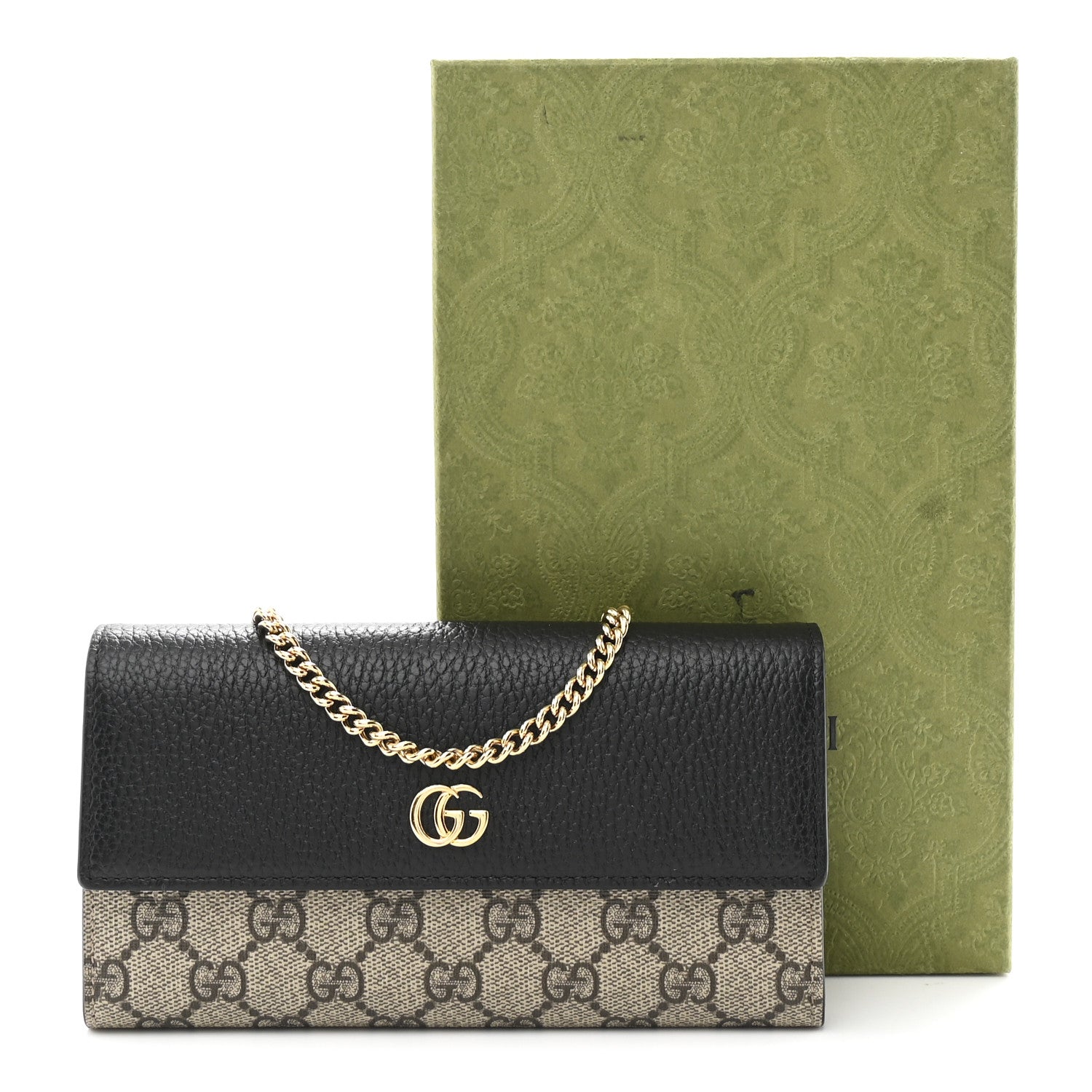 Gucci Dollar Calfskin GG Supreme Monogram Petite GG Marmont Wallet Chain Bag Black Beige Ebony 11 of 11