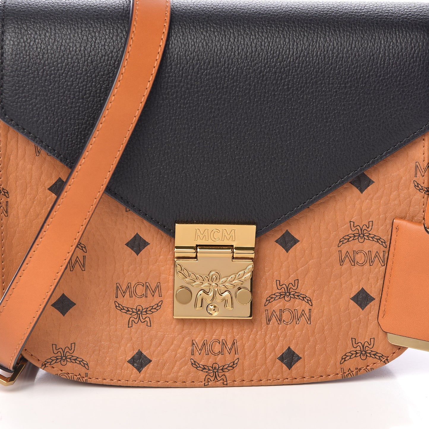 Visetos Calfskin Small Patricia Crossbody Bag Cognac Black
