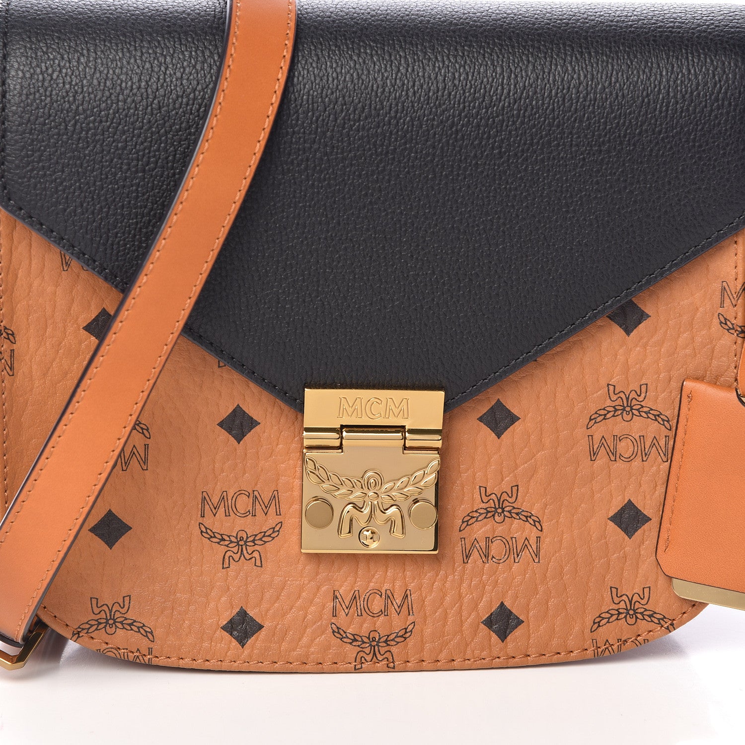 MCM Visetos Calfskin Small Patricia Crossbody Bag Cognac Black 7 of 9