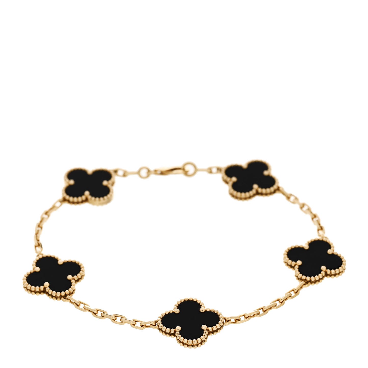 18K Yellow Gold Black Onyx 5 Motifs Vintage Alhambra Bracelet