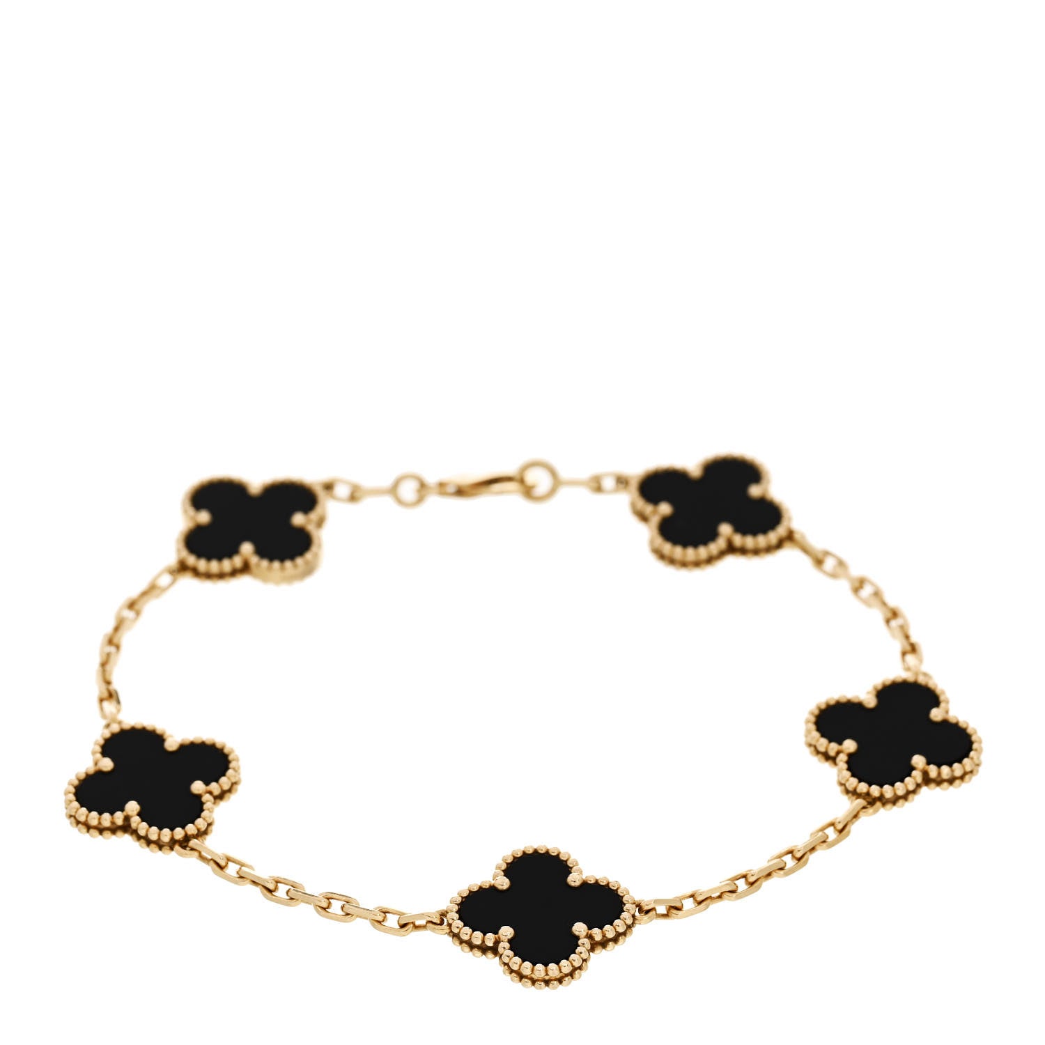 Van Cleef & Arpels 18K Yellow Gold Black Onyx 5 Motifs Vintage Alhambra Bracelet 1 of 5
