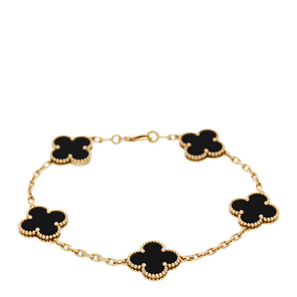Van Cleef & Arpels 18K Yellow Gold Black Onyx 5 Motifs Vintage Alhambra Bracelet 1 of 5
