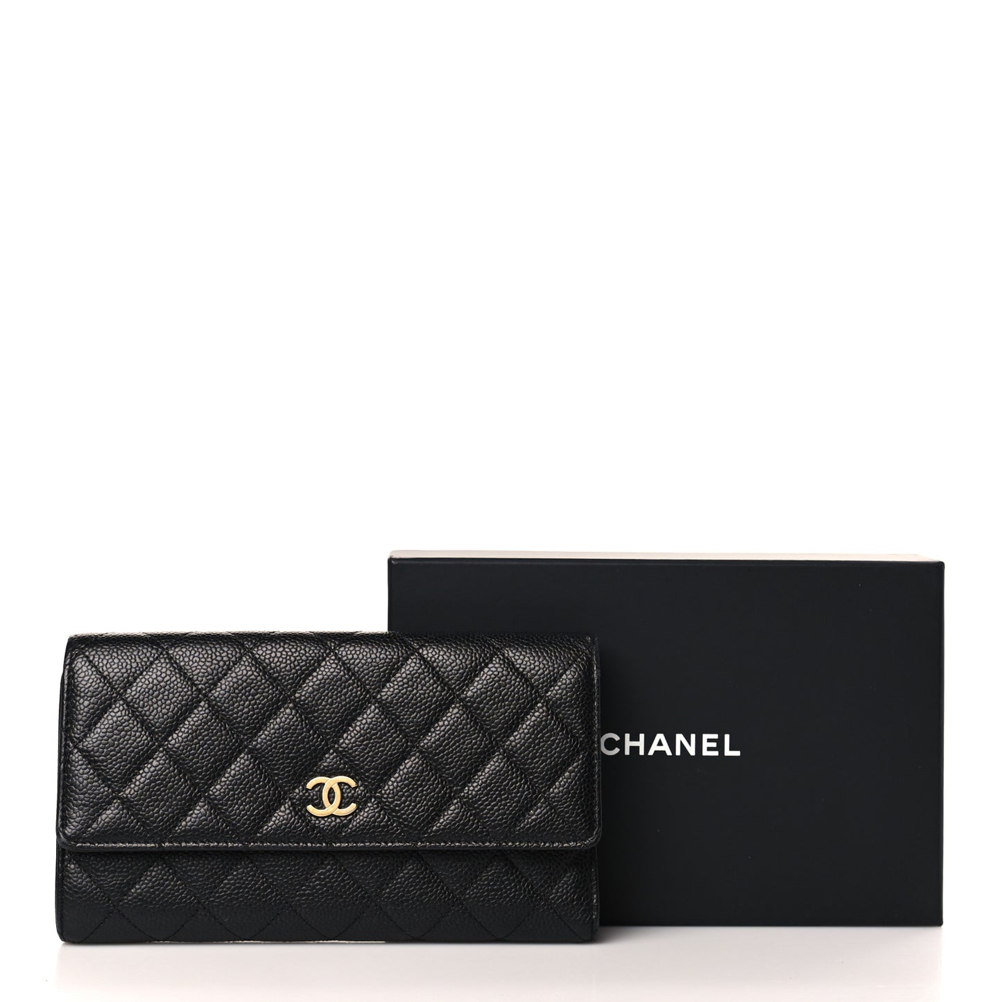 Caviar Quilted Large Flap Wallet Black