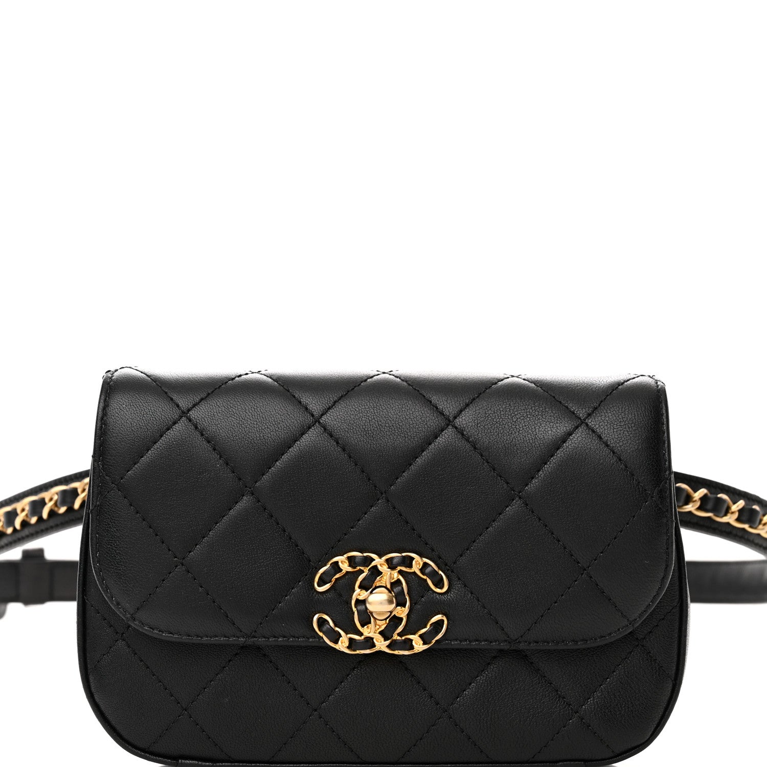 Chanel Lambskin Quilted Chain Infinity Waist Belt Bag Black 8 of 10