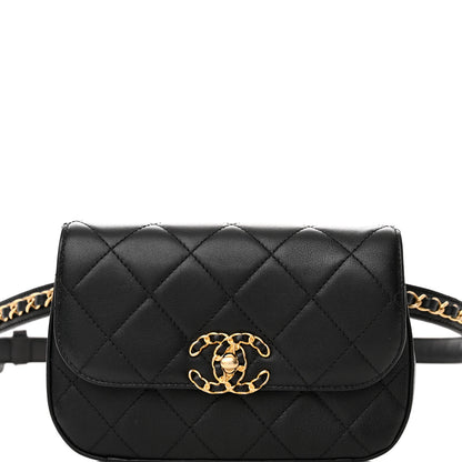 Chanel Lambskin Quilted Chain Infinity Waist Belt Bag Black 8 of 10