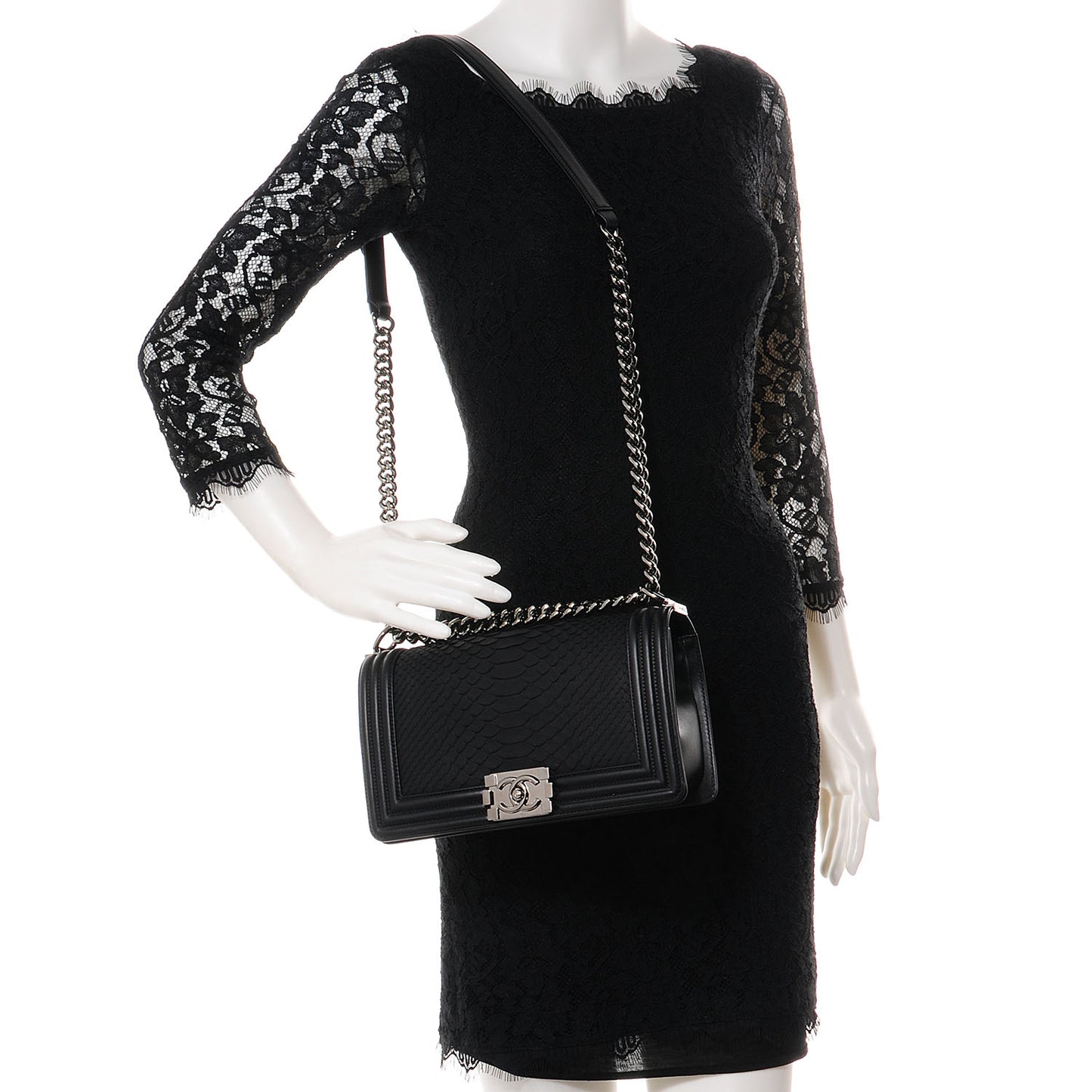 Matte Python Calfskin Medium Boy Flap Black