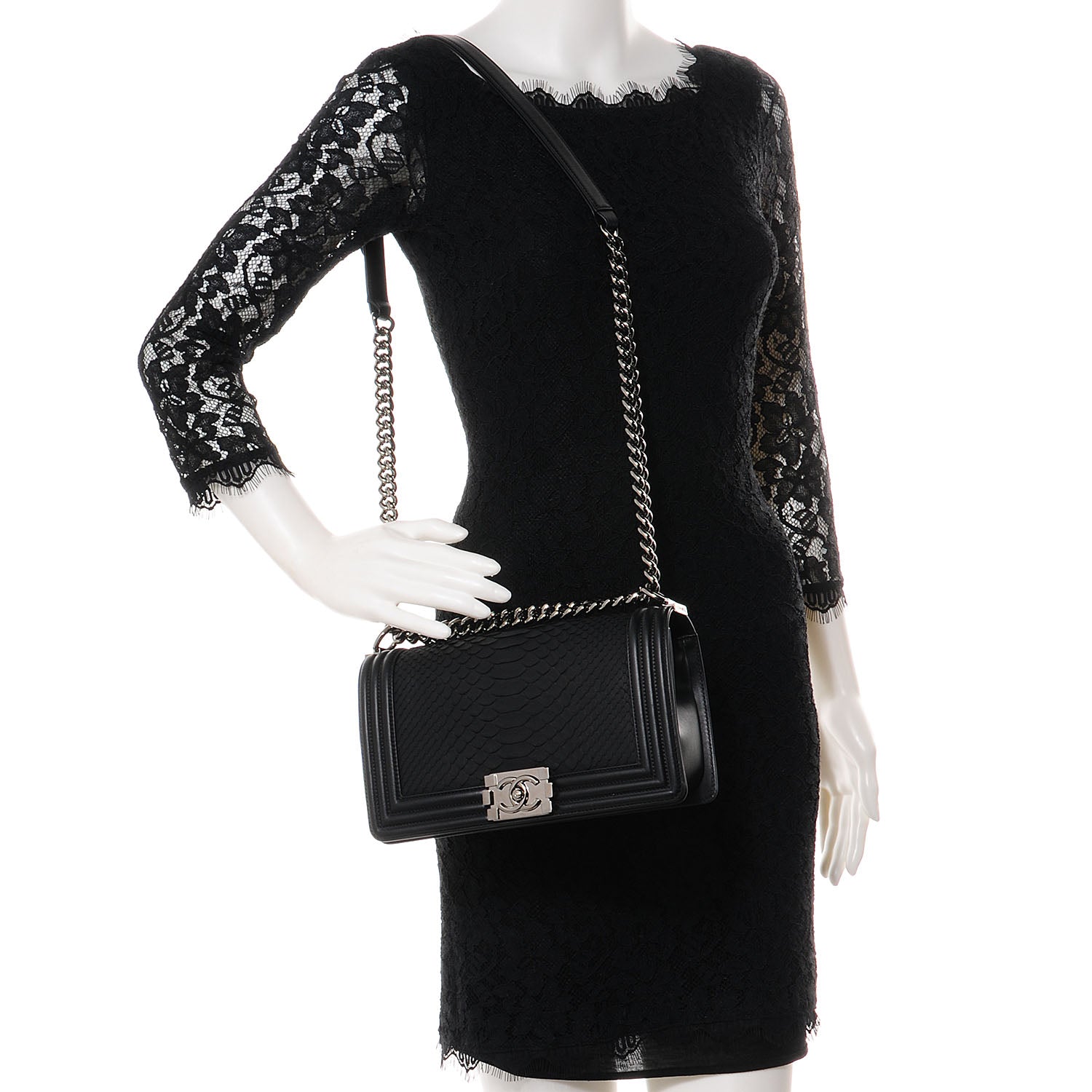 Chanel Matte Python Calfskin Medium Boy Flap Black 2 of 8
